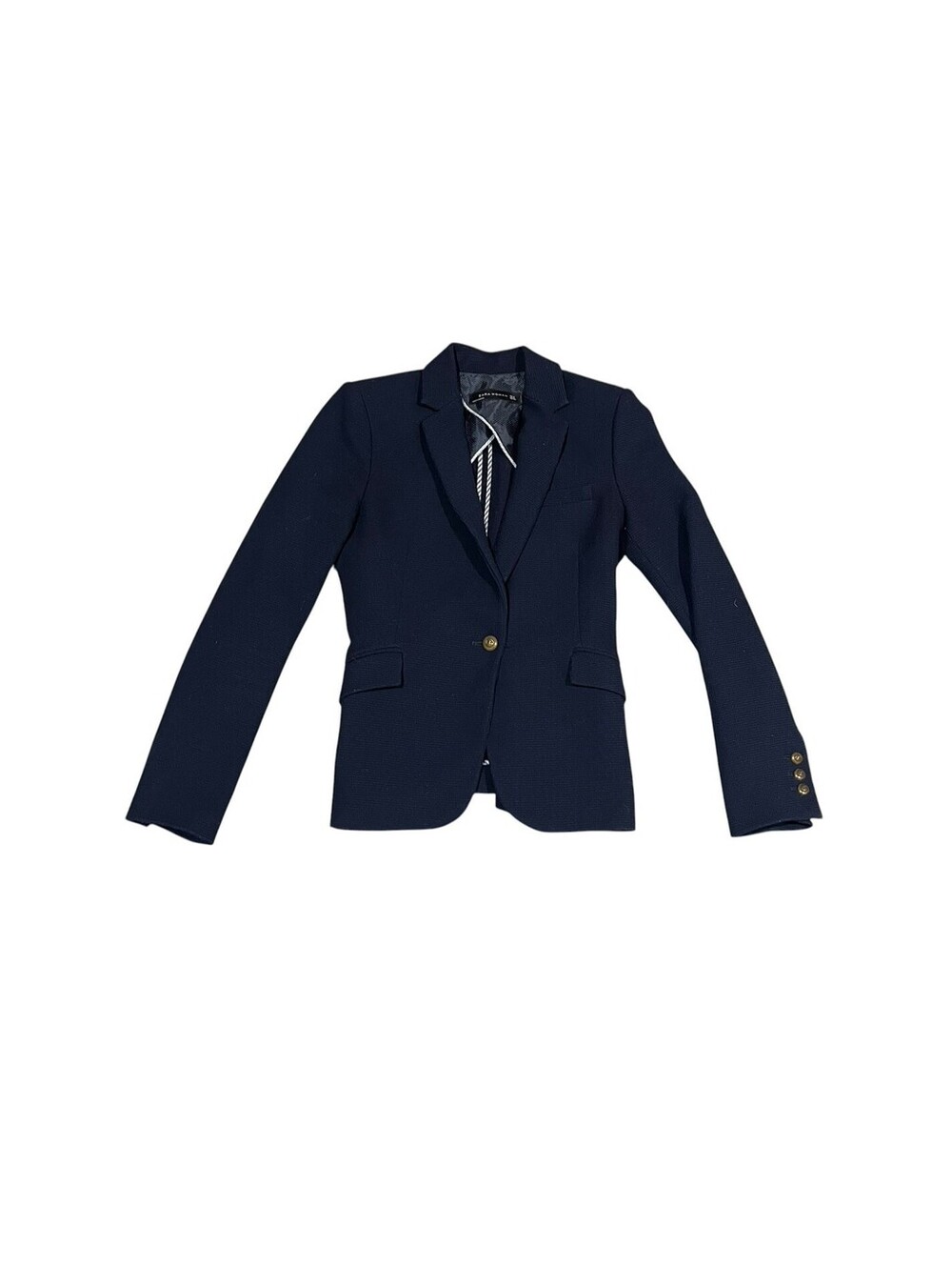 Zara Woman Navy Blue Textured Blazer Gold Buttons Size S